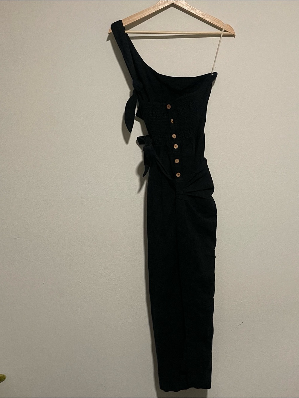 Free People Black Endless Summer One Shoulder Wrap Midi Dress, Size Large - Picture 5 of 6